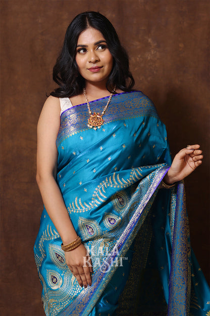 Blue Hand Woven Banarasi Satin Silk Saree