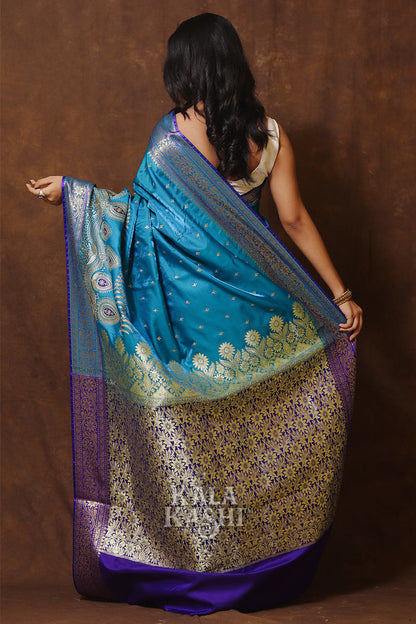 Blue Hand Woven Banarasi Satin Silk Saree