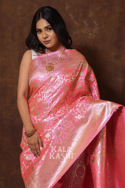 Hot Light Pink Hand Woven Katan Silk Saree