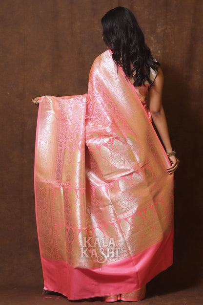 Hot Light Pink Hand Woven Katan Silk Saree