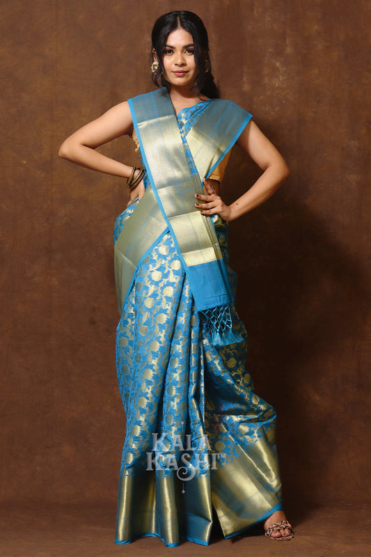 Blue Hand Woven Banarasi Cotton Silk Saree
