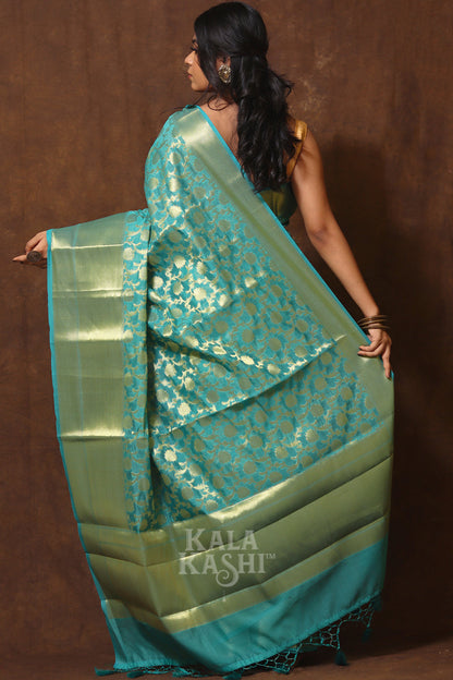 Teal Blue Hand Woven Banarasi Cotton Silk Saree
