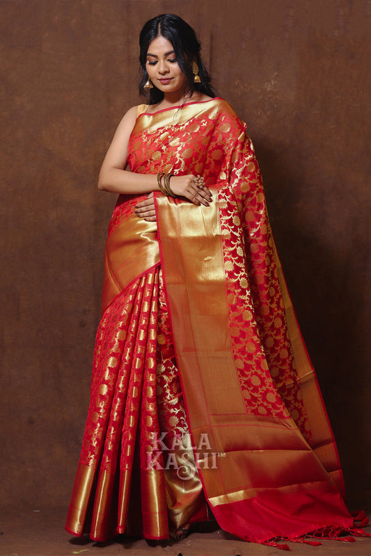 Red Hand Woven Banarasi Cotton Silk Saree