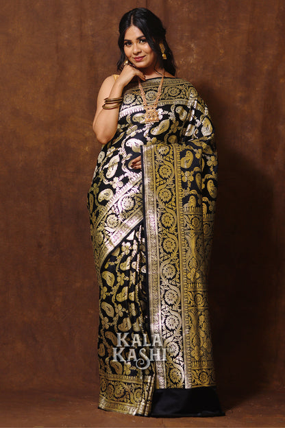 Dark Black Hand Woven Katan Silk Saree
