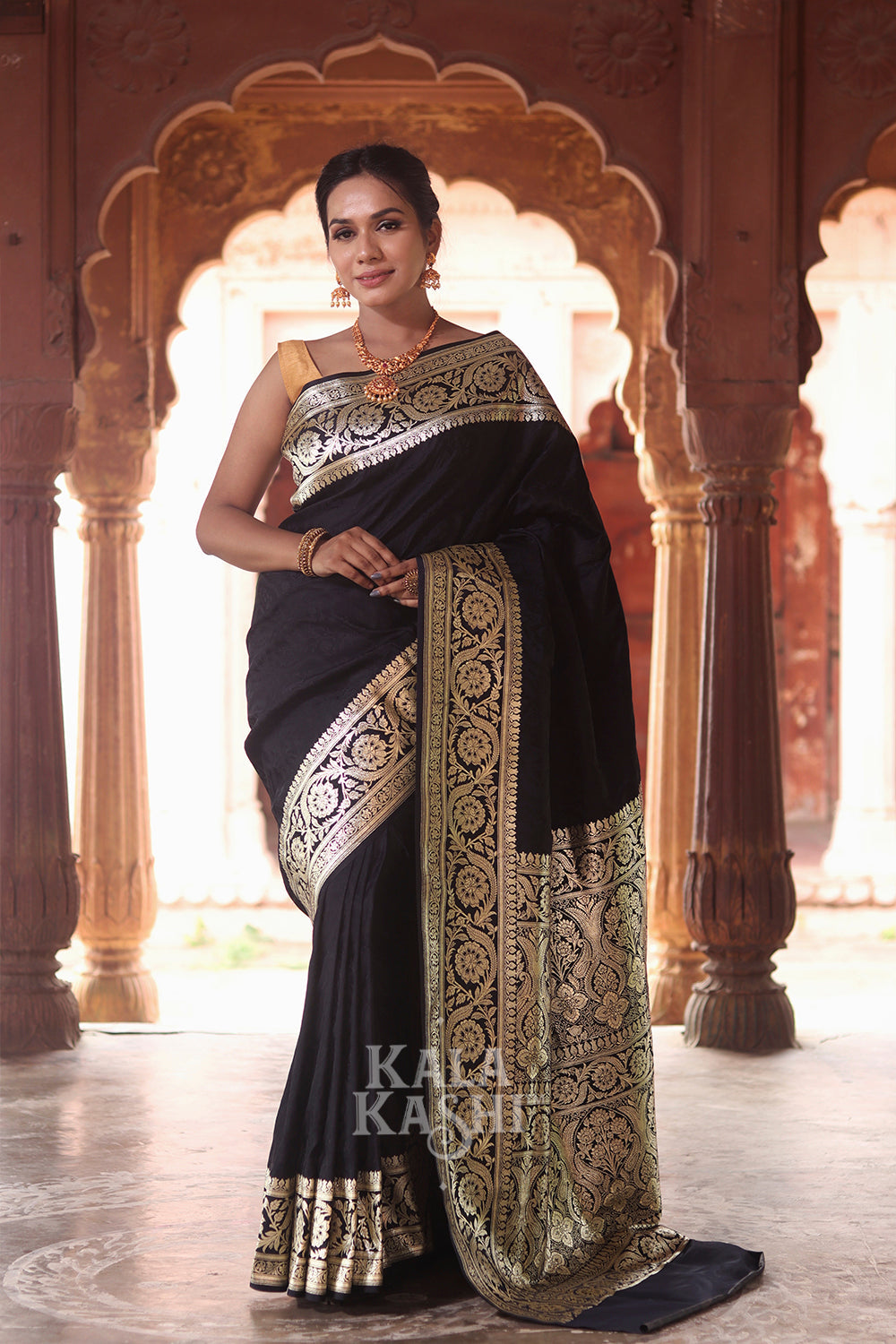 Black Hand Woven Katan Silk Saree
