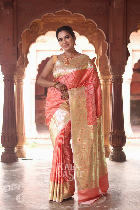 Light Red Hand Woven Katan Silk Saree
