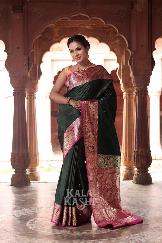 Dark Green Handwoven Banarasi Silk Saree