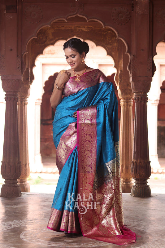 Blue Hand Woven Banarasi Silk Saree