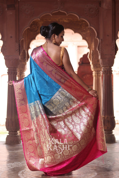 Blue Hand Woven Banarasi Silk Saree