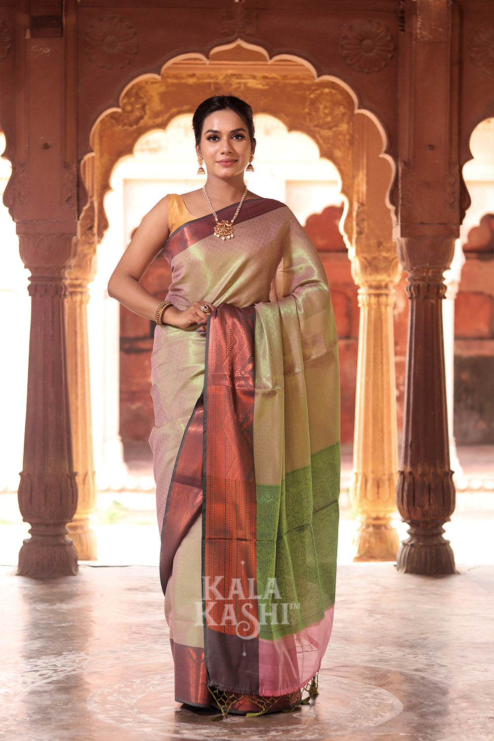 Wheat Green Hand Woven Zari Tanchuyi Saree