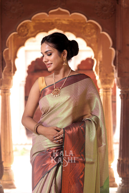 Wheat Green Hand Woven Zari Tanchuyi Saree