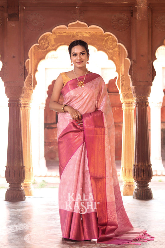 Corn Pink Hand Woven Kanjivaram Silk Saree