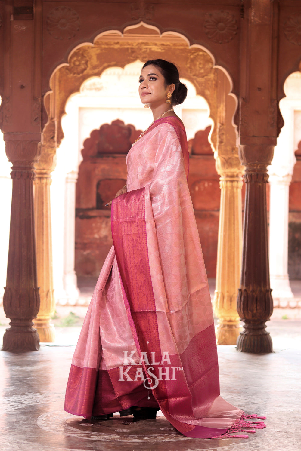 Corn Pink Hand Woven Kanjivaram Silk Saree