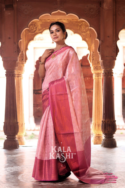 Corn Pink Hand Woven Kanjivaram Silk Saree