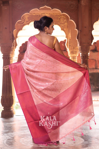 Corn Pink Hand Woven Kanjivaram Silk Saree