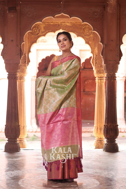 Yellow Green Hand Woven Kanjivaram Silk Saree
