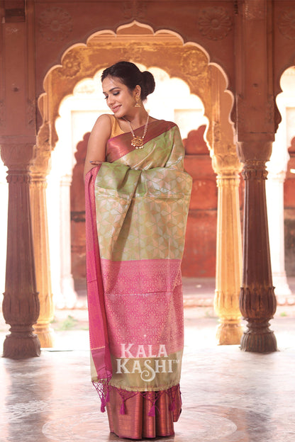 Yellow Green Hand Woven Kanjivaram Silk Saree