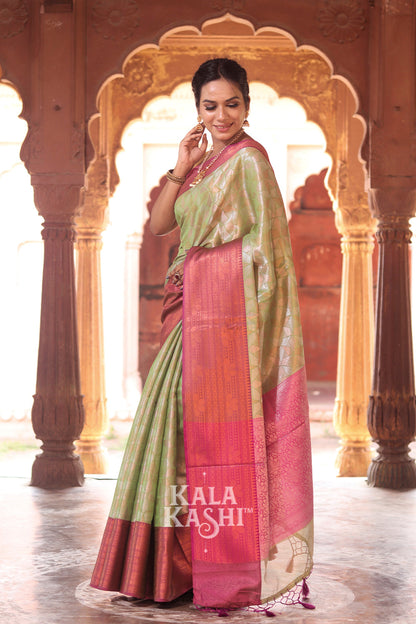 Yellow Green Hand Woven Kanjivaram Silk Saree