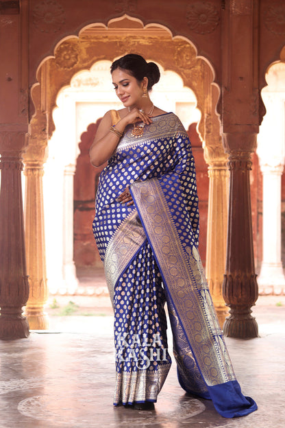 Dark Blue Hand Woven Katan Silk Saree