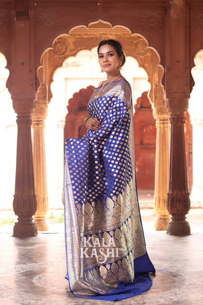 Dark Blue Hand Woven Katan Silk Saree
