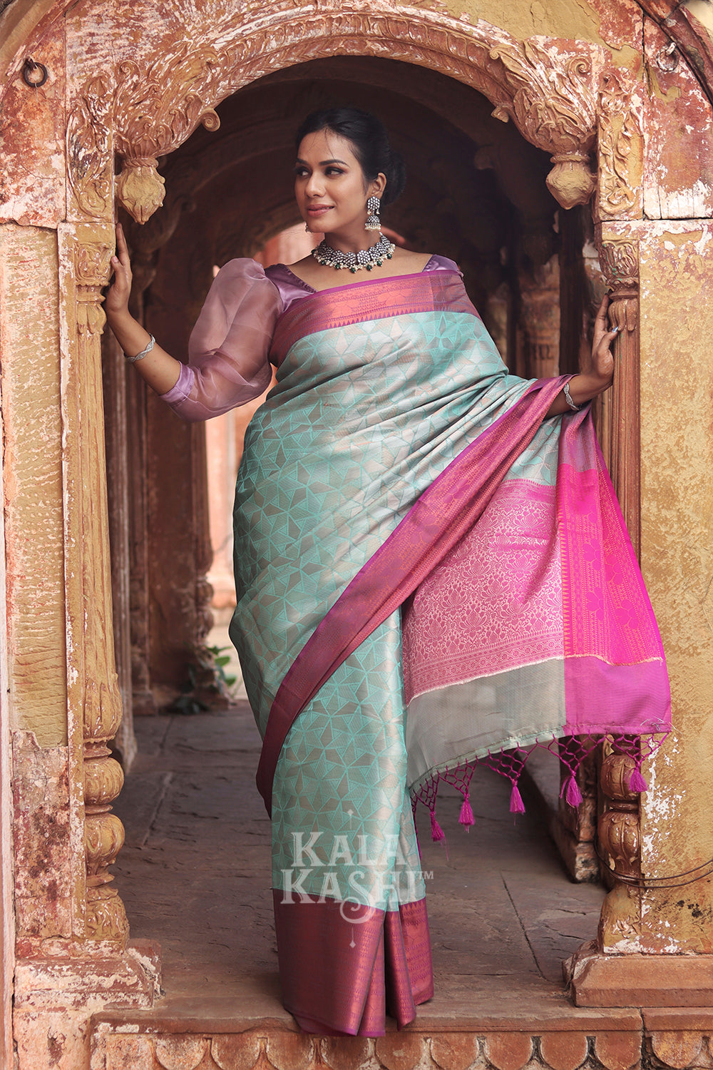 Aqua Marine Hand Woven Kanjivaram Silk Saree