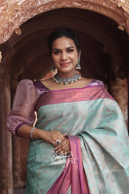 Aqua Marine Hand Woven Kanjivaram Silk Saree