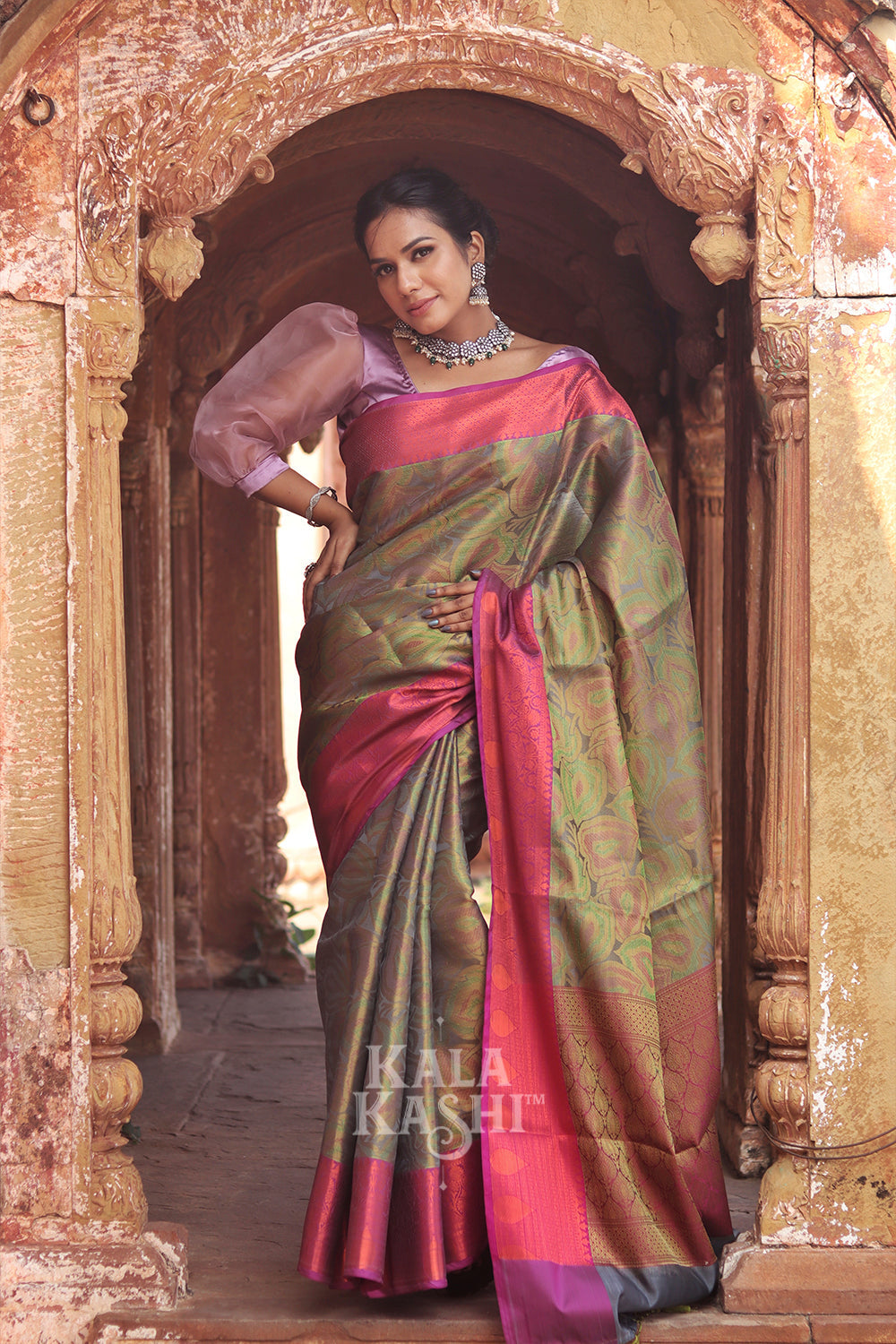 Olive Green Hand Woven Kanjivaram Silk Saree