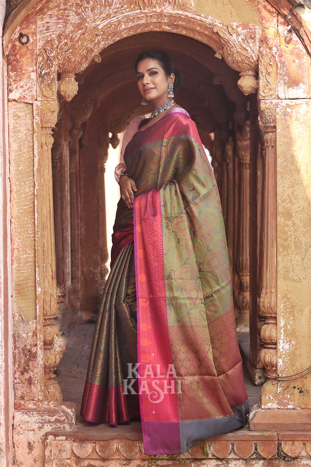 Olive Green Hand Woven Kanjivaram Silk Saree