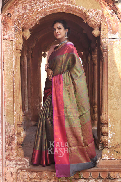 Olive Green Hand Woven Kanjivaram Silk Saree