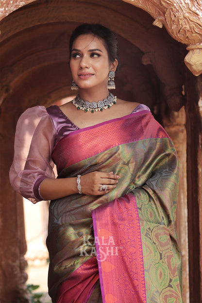 Olive Green Hand Woven Kanjivaram Silk Saree