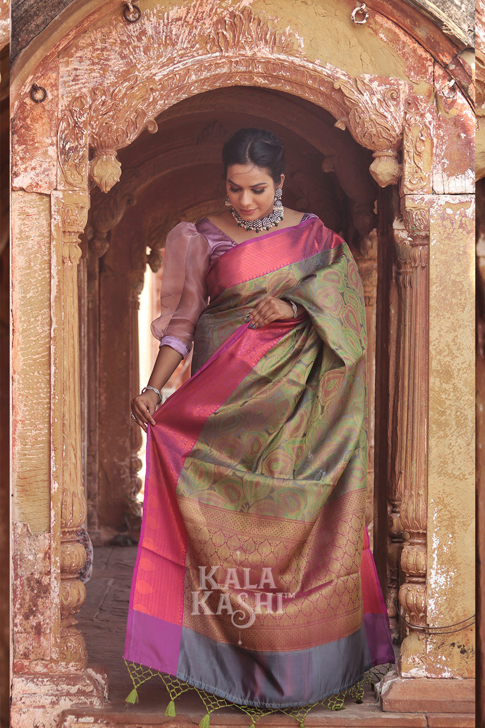 Olive Green Hand Woven Kanjivaram Silk Saree