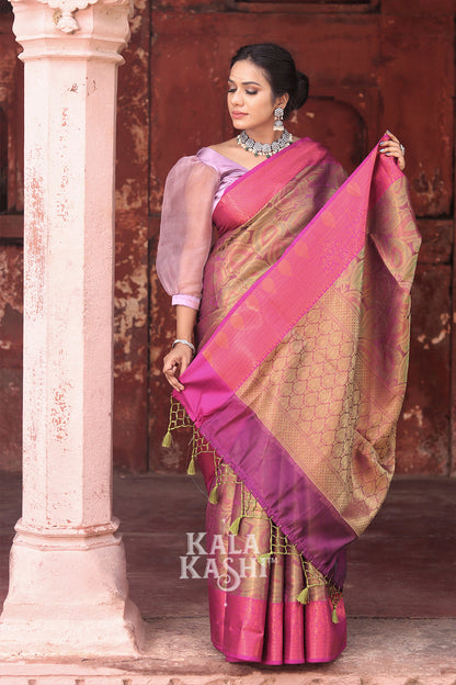 Salmon Red Hand Woven Kanjivaram Silk Saree