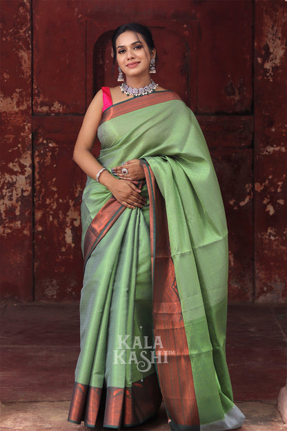 Light Green Hand Woven Zari Tanchuyi Saree