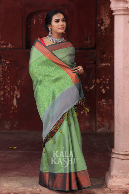 Light Green Hand Woven Zari Tanchuyi Saree