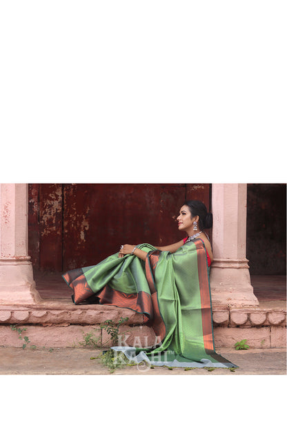 Light Green Hand Woven Zari Tanchuyi Saree
