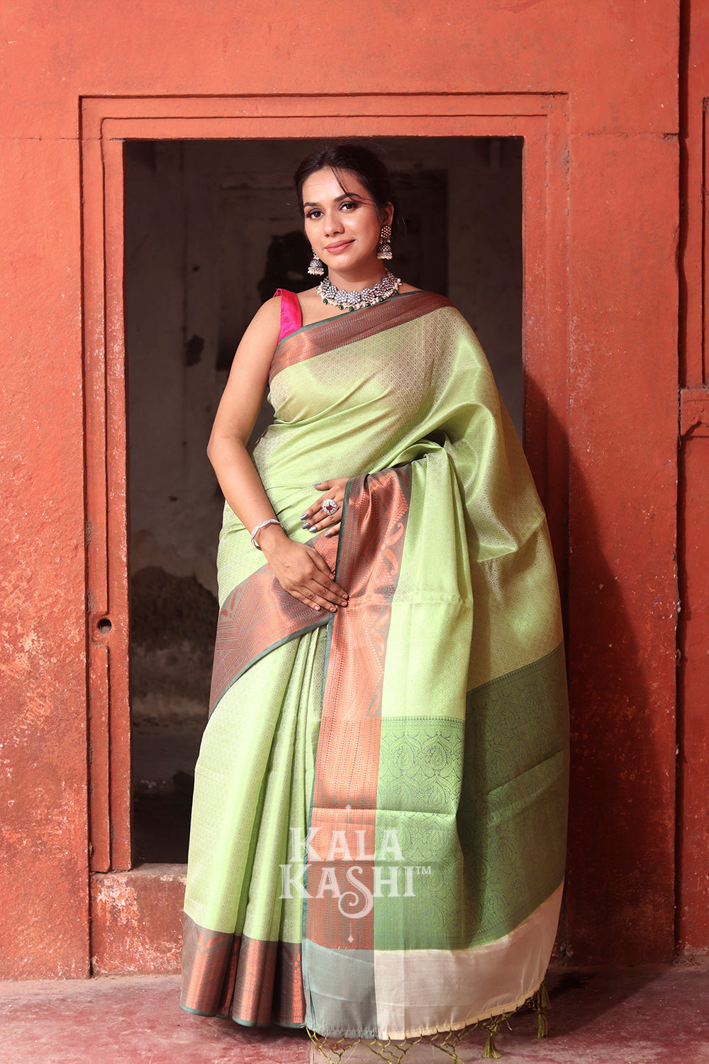 Green Yellow Hand Woven Zari Tanchuyi Saree