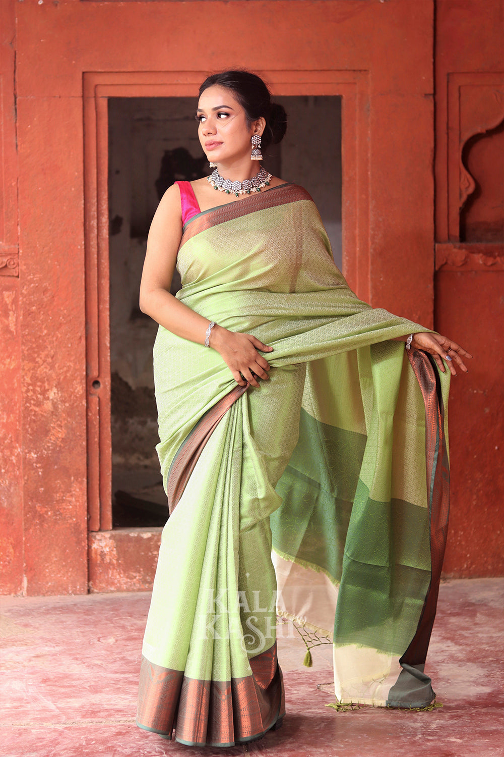 Green Yellow Hand Woven Zari Tanchuyi Saree