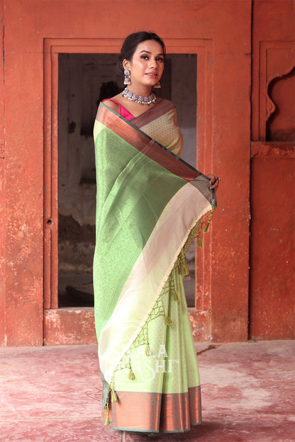 Green Yellow Hand Woven Zari Tanchuyi Saree