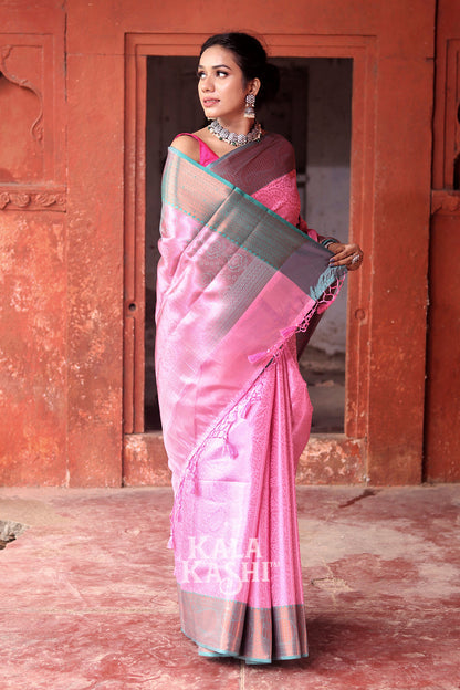 Baby Pink Hand Woven Kanjivaram Silk Saree