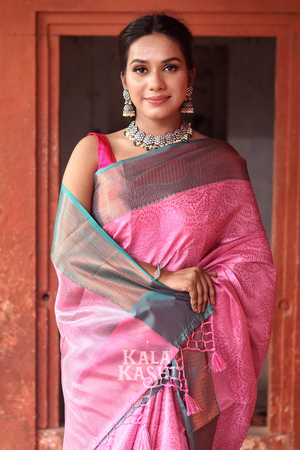 Baby Pink Hand Woven Kanjivaram Silk Saree