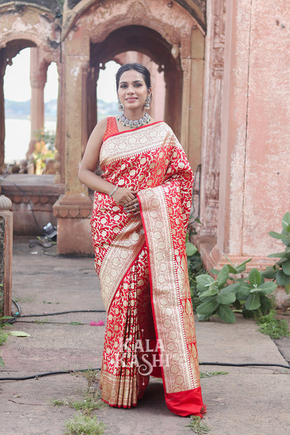 Chilly Red Hand Woven Katan Silk Saree