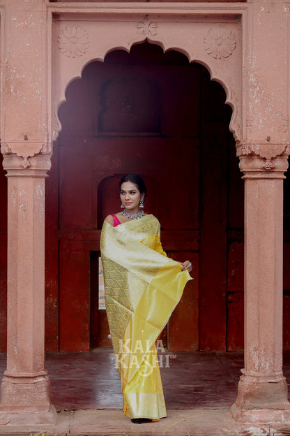 Lime Yellow Hand Woven Katan Silk Saree