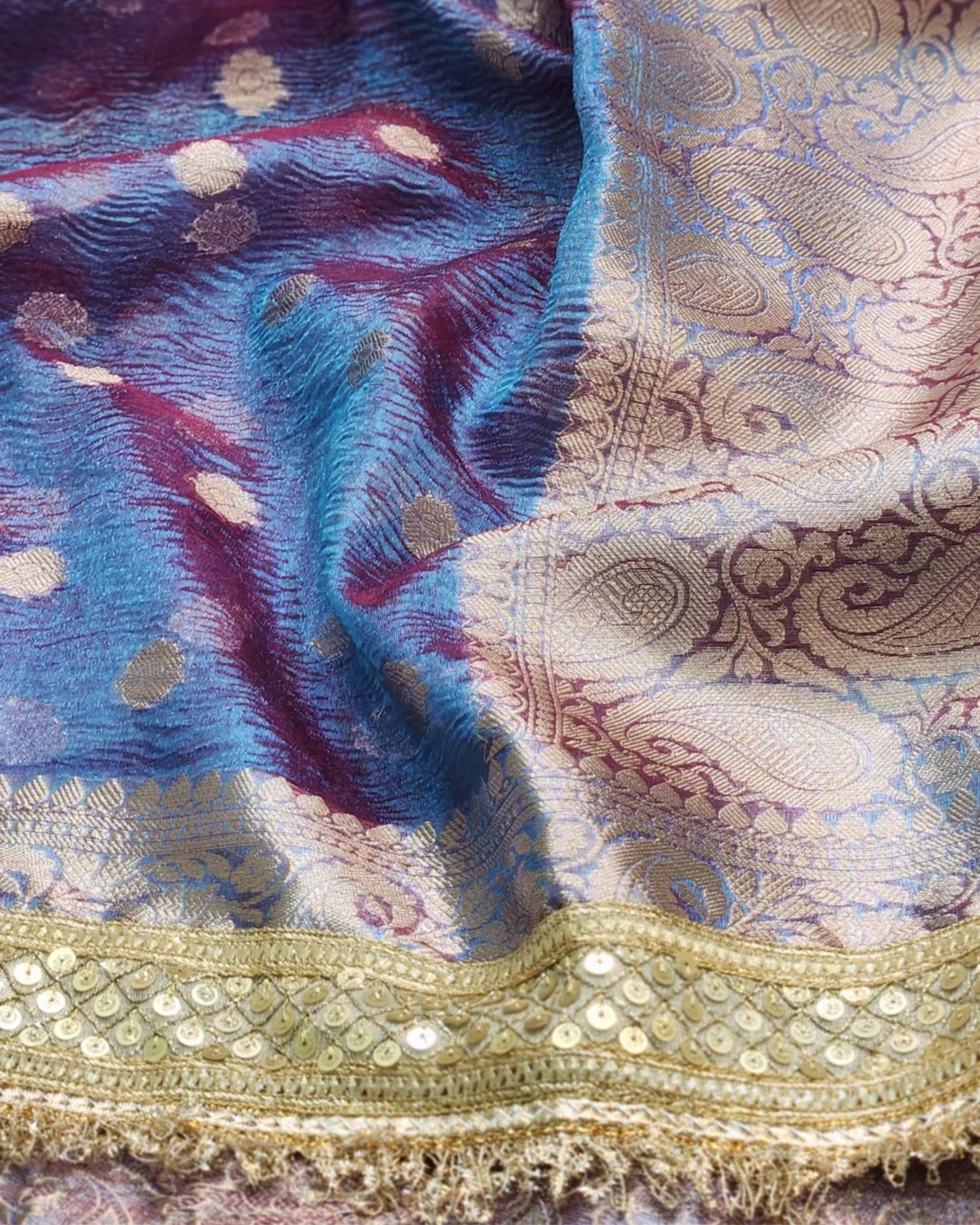 Maharani Collection Dhoop Chao Crushed Tissue silk saree