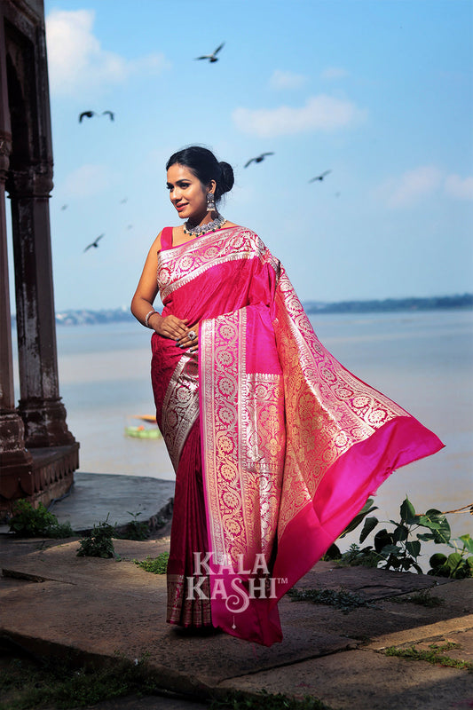 Rose Pink Hand Woven Katan Silk Saree