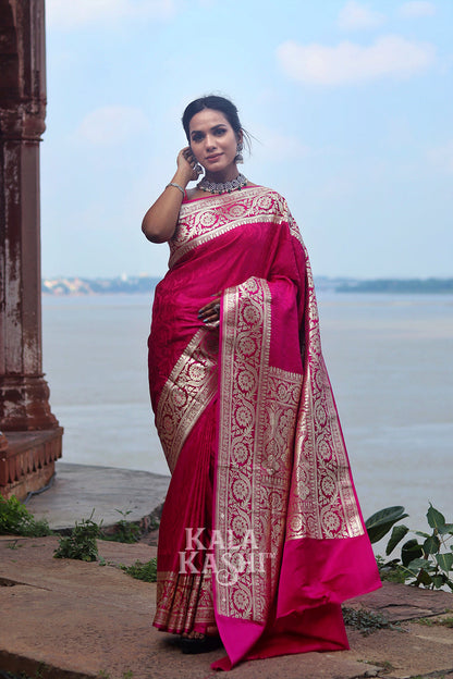 Rose Pink Hand Woven Katan Silk Saree