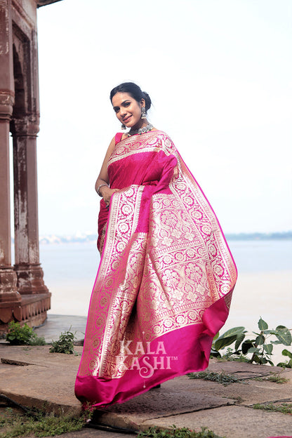 Rose Pink Hand Woven Katan Silk Saree