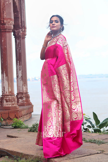 Rose Pink Hand Woven Katan Silk Saree