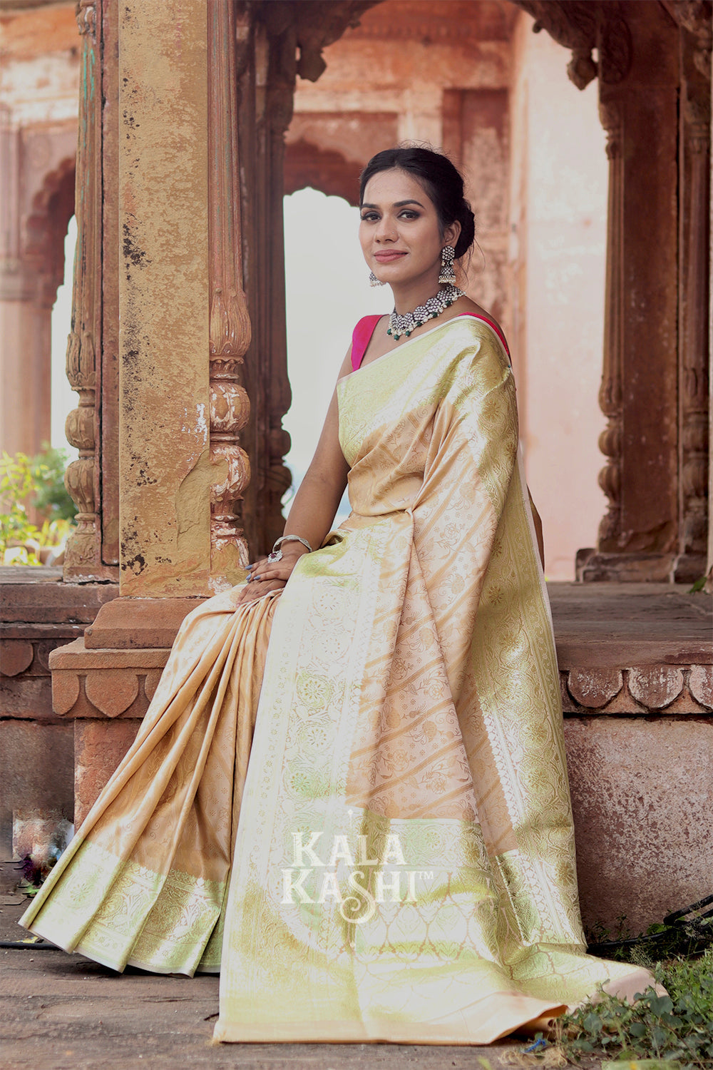 Cornsilk Yellow Hand Woven Katan Silk Saree