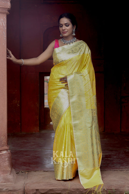 Lime Yellow Hand Woven Katan Silk Saree
