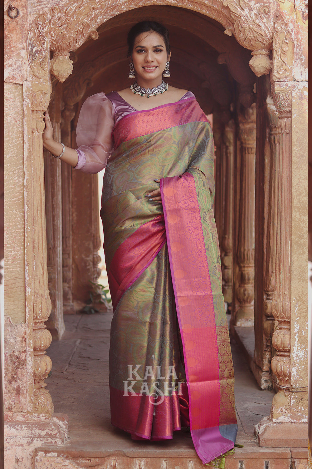Olive Green Hand Woven Kanjivaram Silk Saree